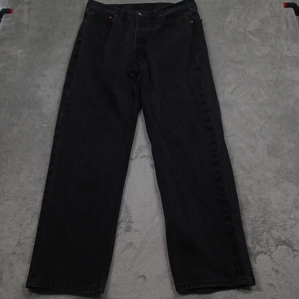 Levis 550 Jeans Mens 38x32‎ Black Denim Distressed Relaxed Fit Pockets Modern